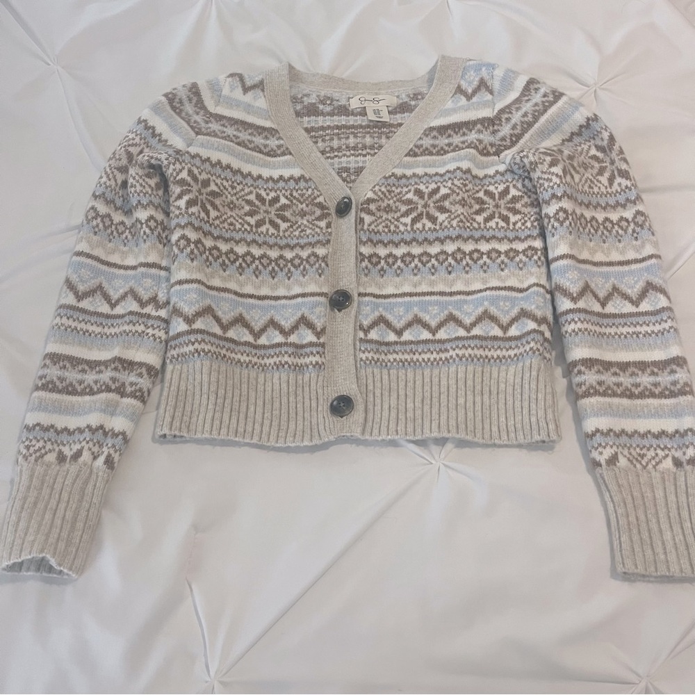 Jessica Simpson Beige Blue Brown Patterned Cardigan XS - Picture 11 of 11